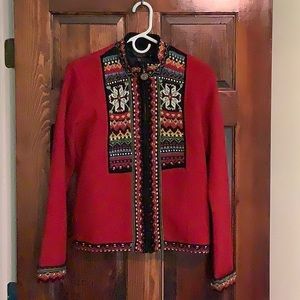 Hand Embroidered Icelandic Zip Up Sweater.  NWT